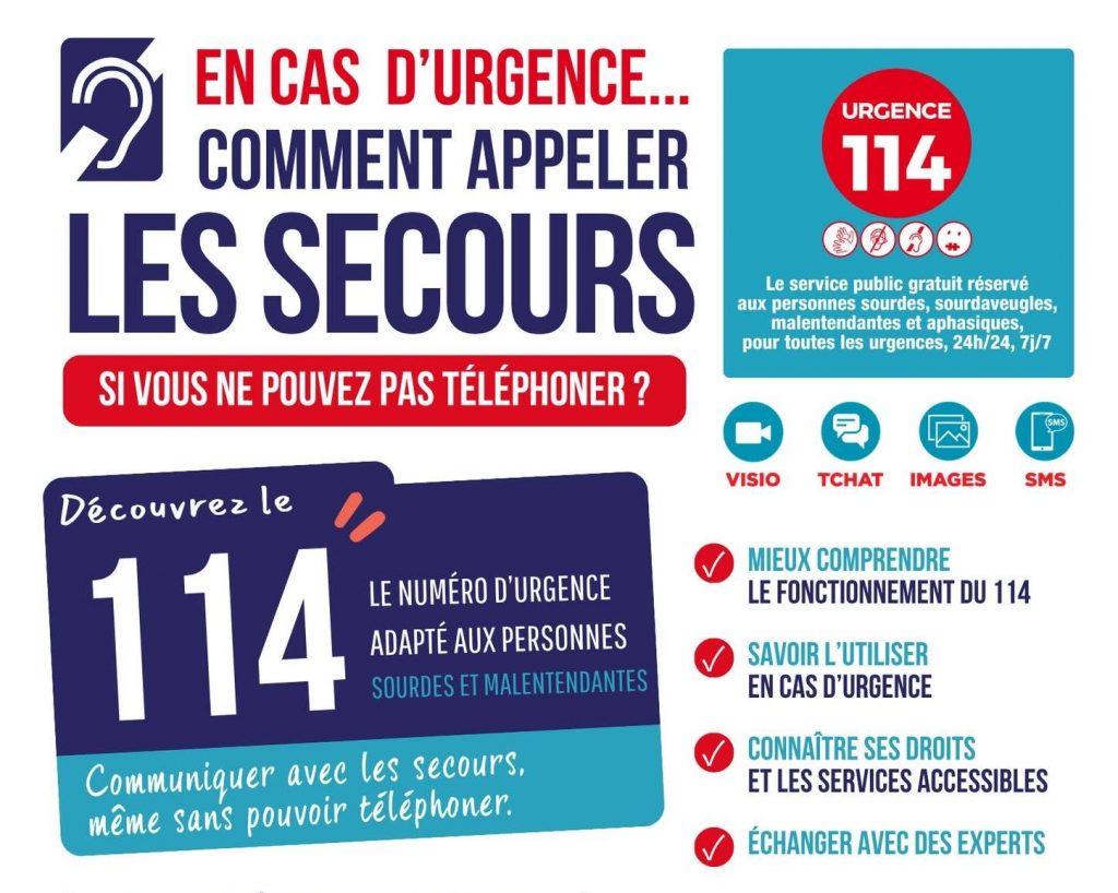 Affiche SURDI 34 : conférence sur le numéro d'urgence 114, vendredi 25 septembre 2026 à Montpellier.